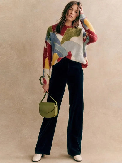 Colorful Patchwork Sequin Sweater for Women Fashion Loose Long Sleeve O-neck Lady Knit Pullovers Autumn Winter Female Jumpers