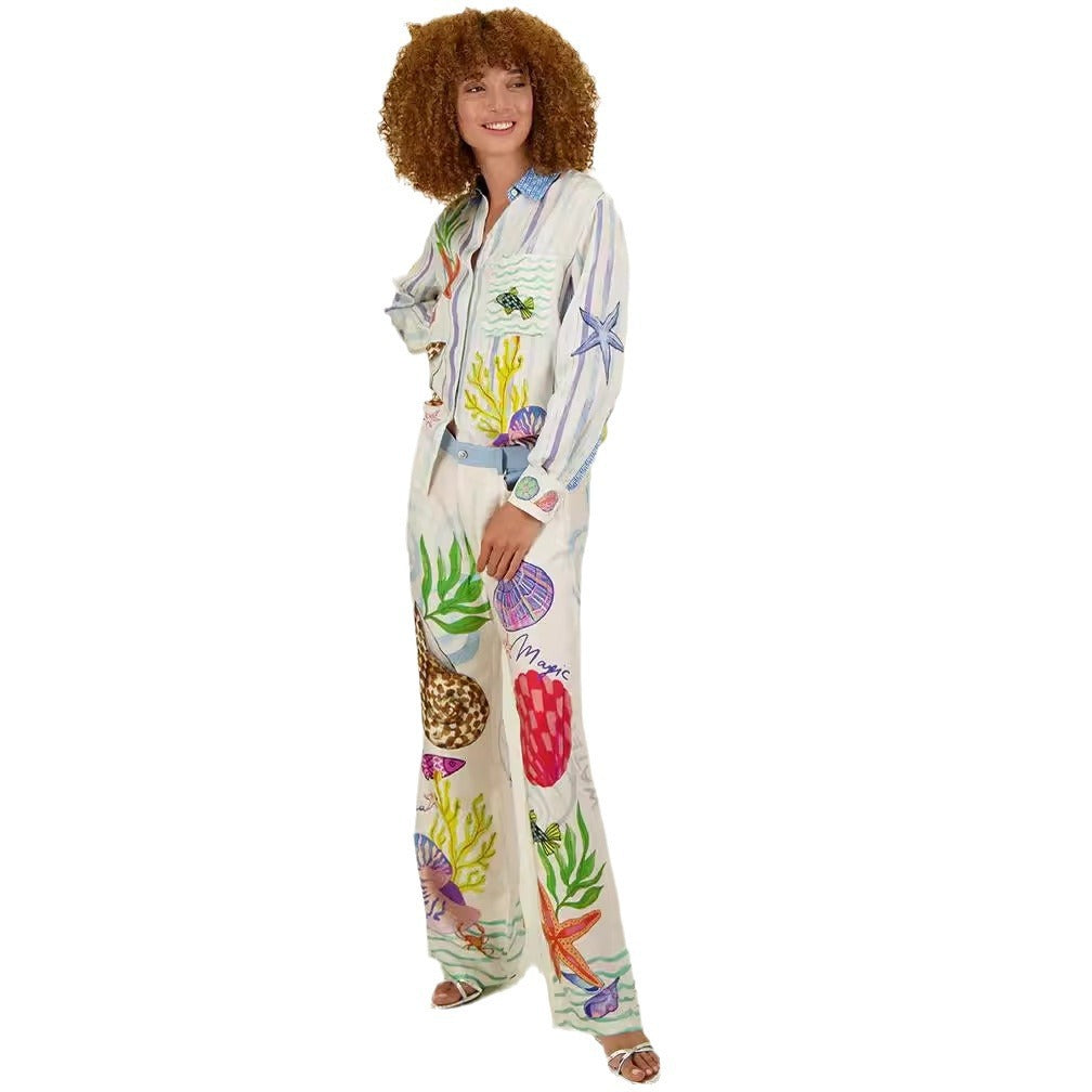 Two piece set of printed graffiti shirt and pants
