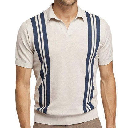 Zomerse gestreepte gebreide casual poloshirt met korte mouwen