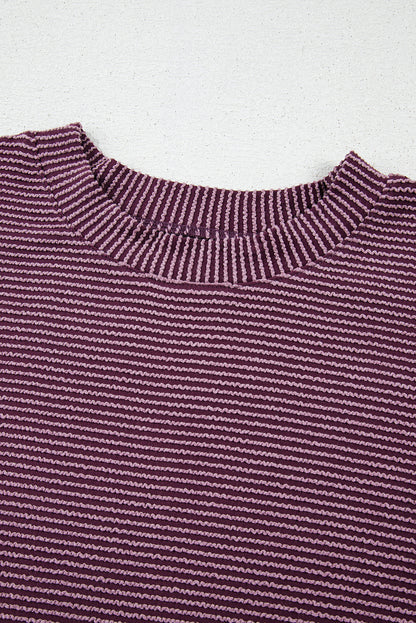 Effen geribde T-shirt met opstaande kraag en korte mouwen