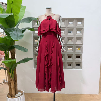 Floral Ruffle Halter Neck Long Dress