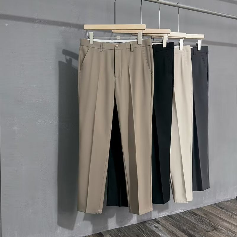 Summer Thin British Small Western Pants Men's Handsome Hanging Straight Slim-fit Business Casual Cropped Suit Pants for Men