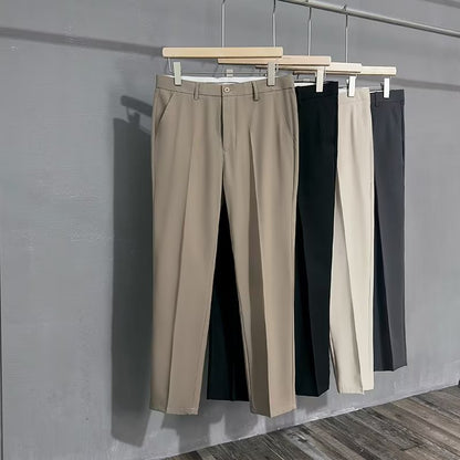 Summer Thin British Small Western Pants Men's Handsome Hanging Straight Slim-fit Business Casual Cropped Suit Pants for Men