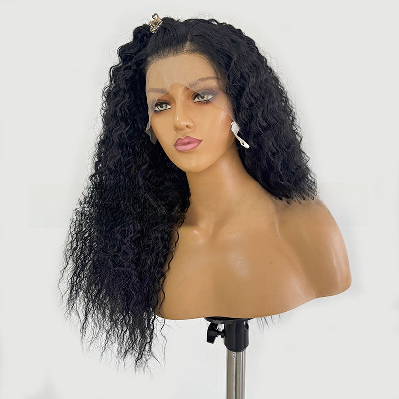 Long Curly Synthetic Fiber Wig with Hand-Crocheted Lace