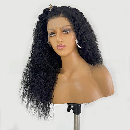 Long Curly Synthetic Fiber Wig with Hand-Crocheted Lace