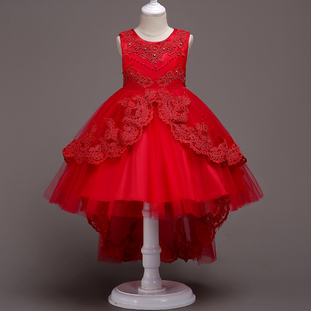 Childrens Evening Dress Lace Bow Diamond Sleeveless Performance Dress
