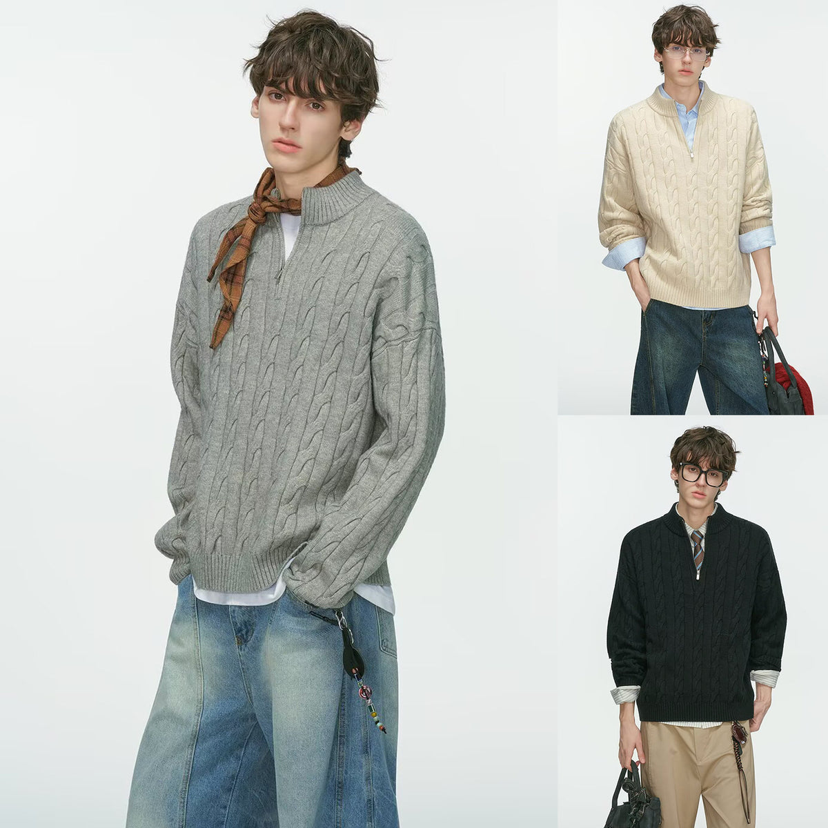 Half Zip Cable Knit Sweater