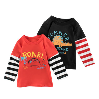2-IN-1 look kinder T-shirt met print en strepen