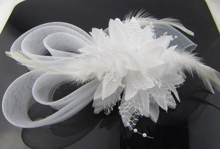 Bridal Feather Mesh Head Flower