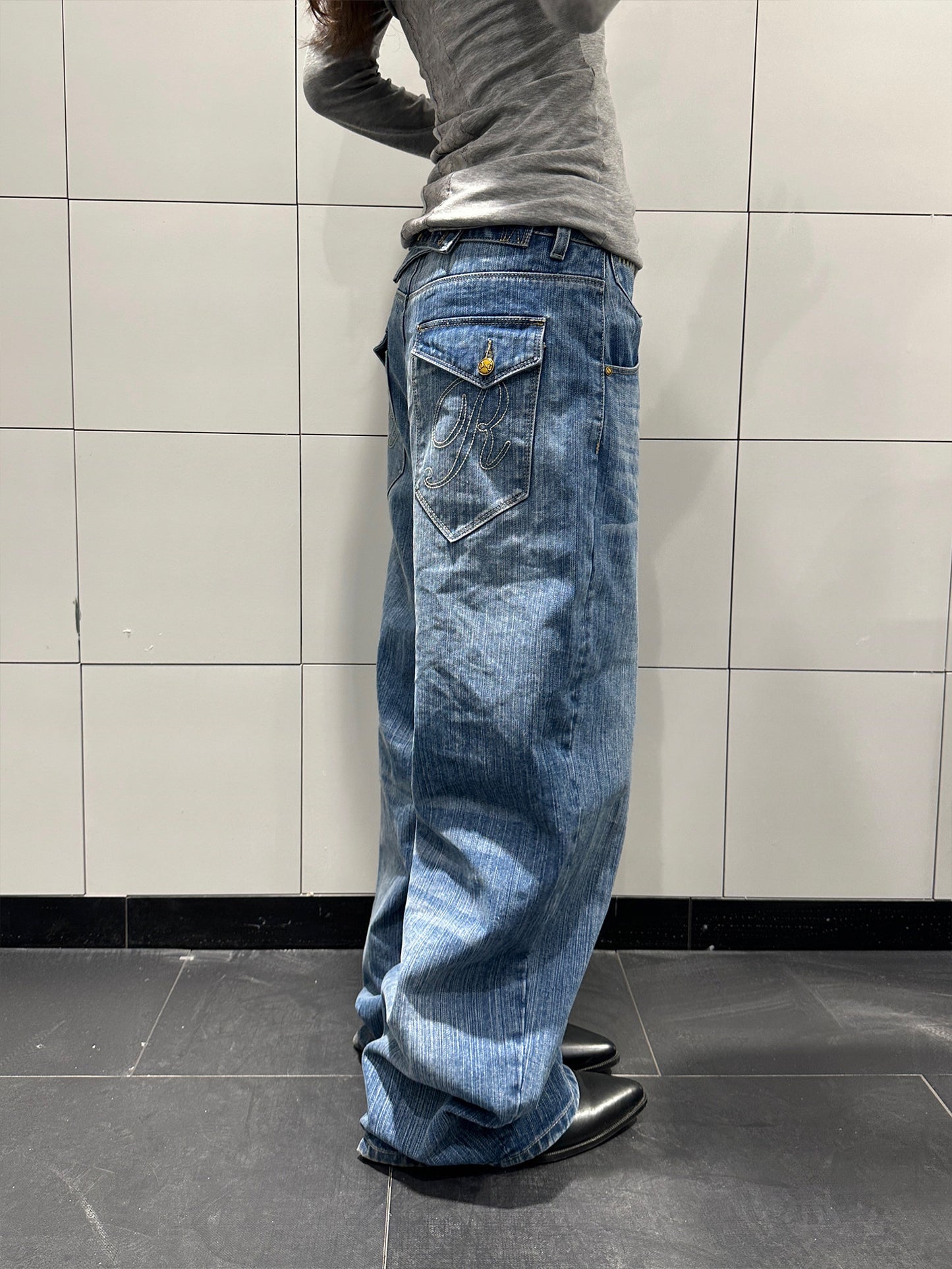 American Retro Paris Buckle Bamboo Joint Jeans