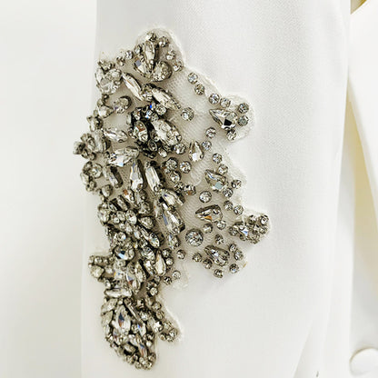 Beaded Rhinestone Blazer and Wide-Leg Pants Set