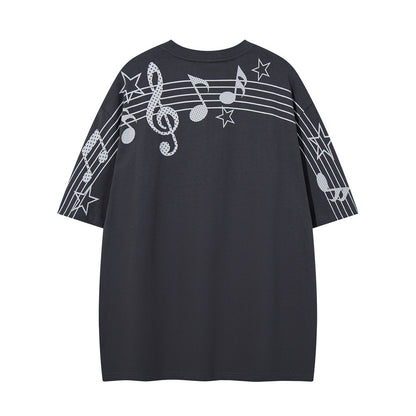 Musical note printed short sleeved t-shirt