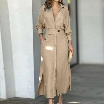 Elegant Tie-Waist Long Sleeve Dress