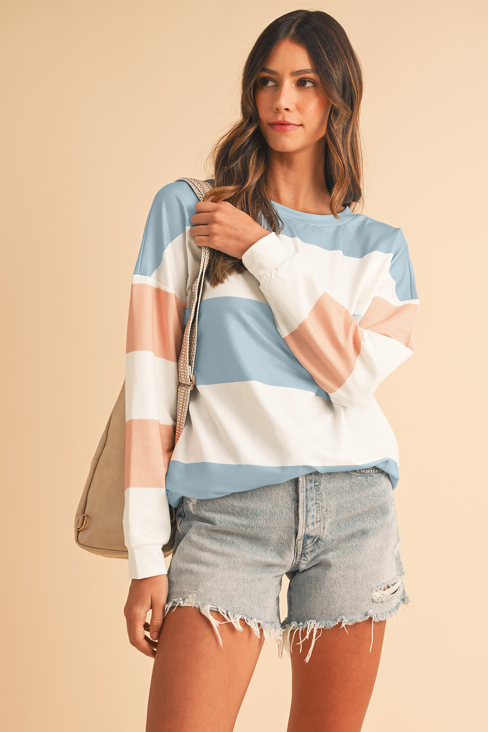 Sweatshirt met kleurblokken verlaagde schouders en lange mouwen
