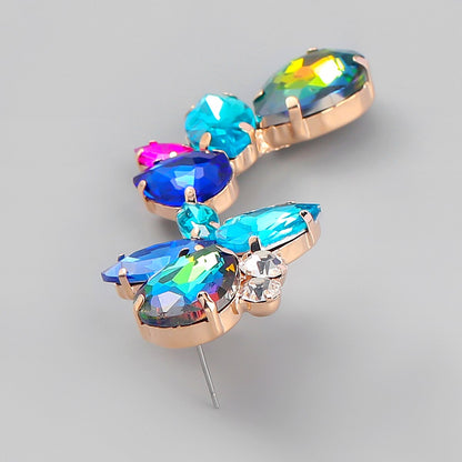 Trendy oorbellen met strasssteentjes en bloemmotief