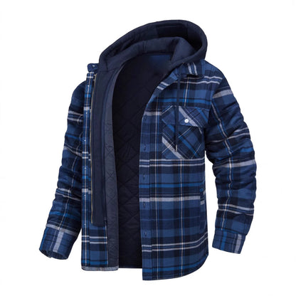 Autumn and Winter Cotton Outwear Plaid Long-Sleeved Loose Hooded Jacket