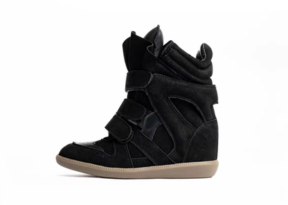 Women's Hidden Wedge Sneakers Cowhide Casual Shoes