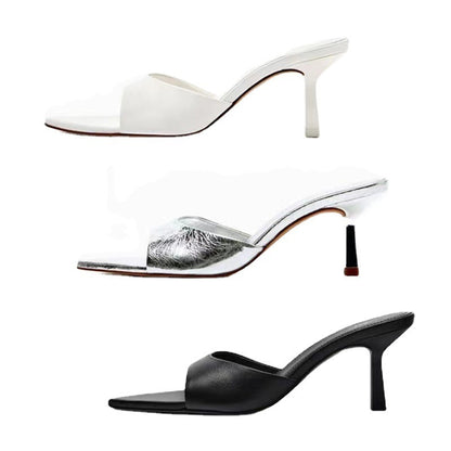 Summer New Women's Shoes Sandals Silver Pointed Open Toe Slippery Slippery Slippery Slim Back High Heel
