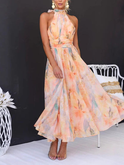 Floral Halter Neck Maxi Dress
