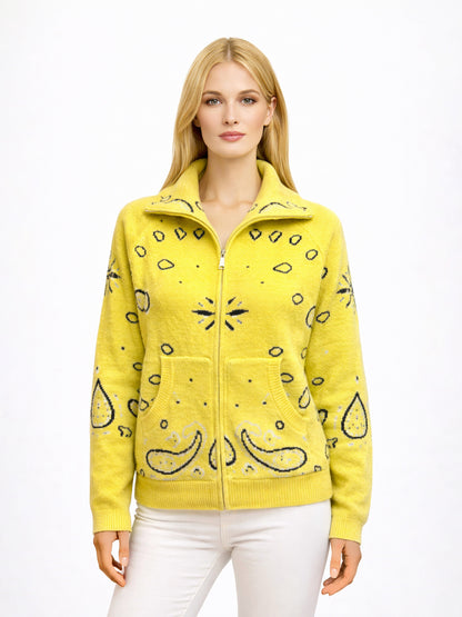 Retro Paisley Print Knitted Cardigan