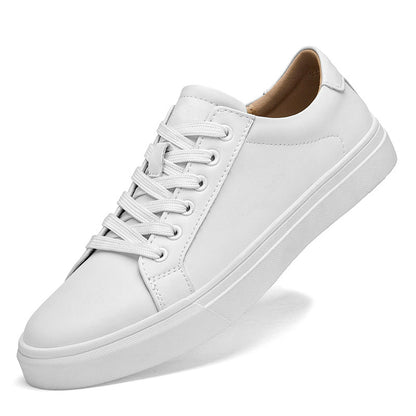 Men's Two-Layer Cowhide Leather Lace-Up Low-Top Casual Sneakers