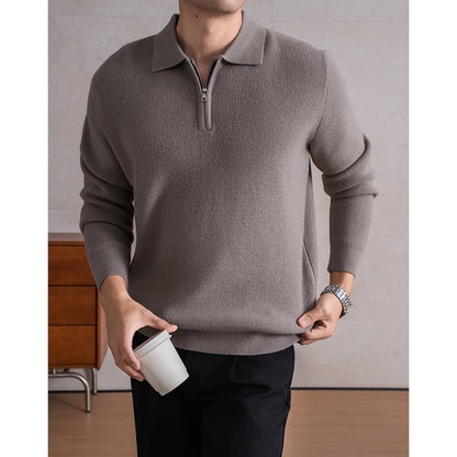 Men's Zippered Sheep Wool Blend Thickened Knit Sweater with Anti-Pilling Feature