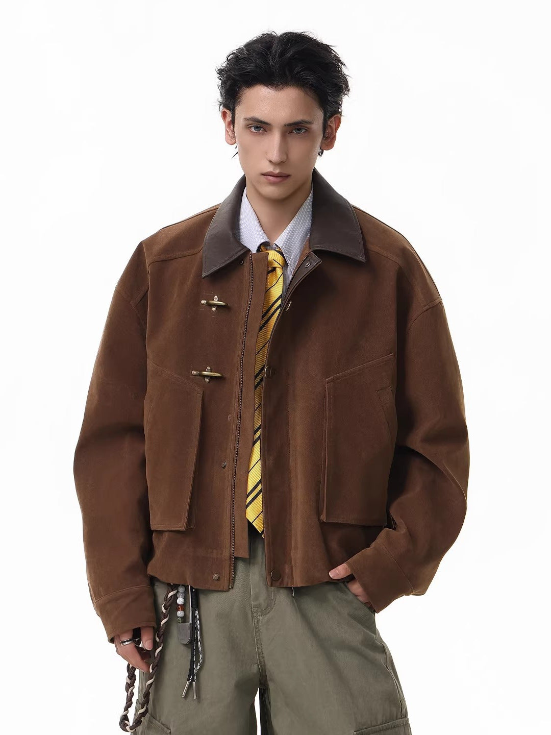 Boxy BarnStyle Jacket with Leather Collar