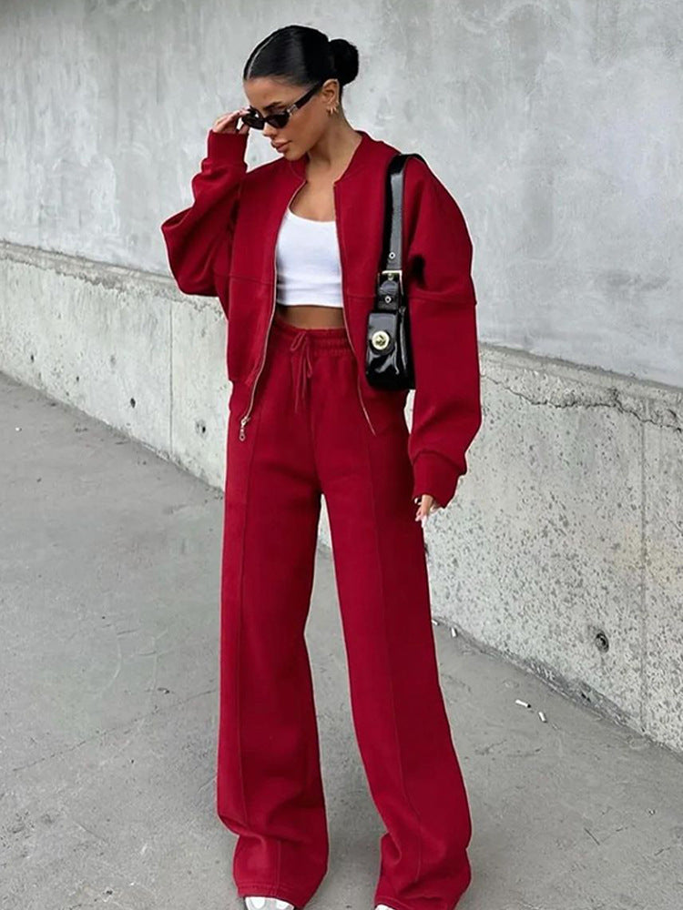Women's casual long-sleeved coat and long pants set