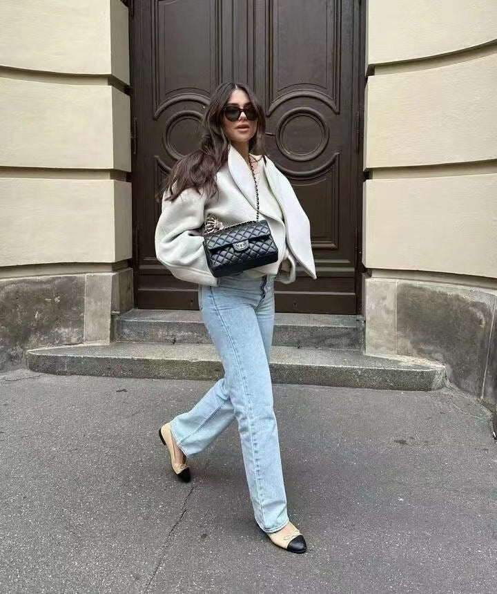 Dames dikke jack met polokraag