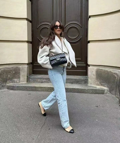 Dames dikke jack met polokraag