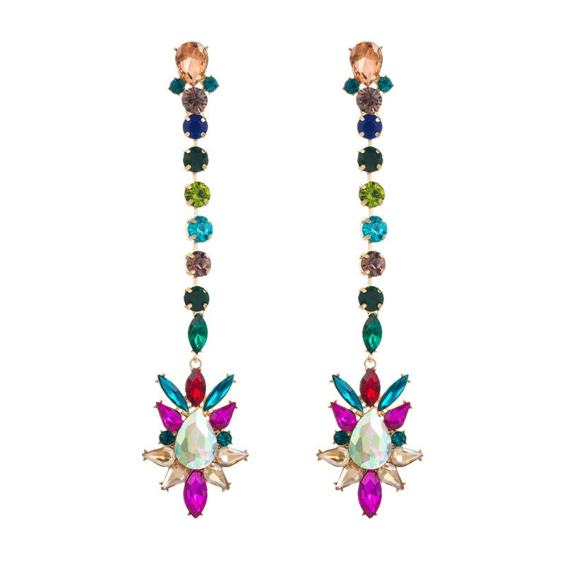 Geometric colored diamond earrings for women, trendy and versatile earrings