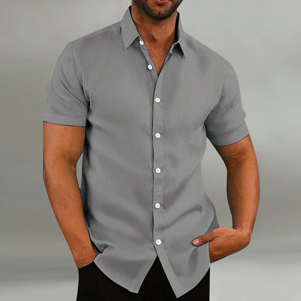 Men's retro cotton and linen casual loose short sleeved shirt