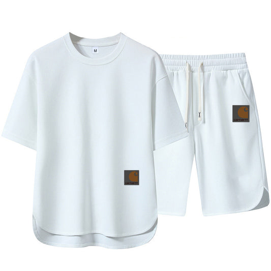 Summer Men's High-end Casual Sports Set Loose Fashion Versatile Shorts Round Neck Short Sleeve T-Shirt Two-piece Set