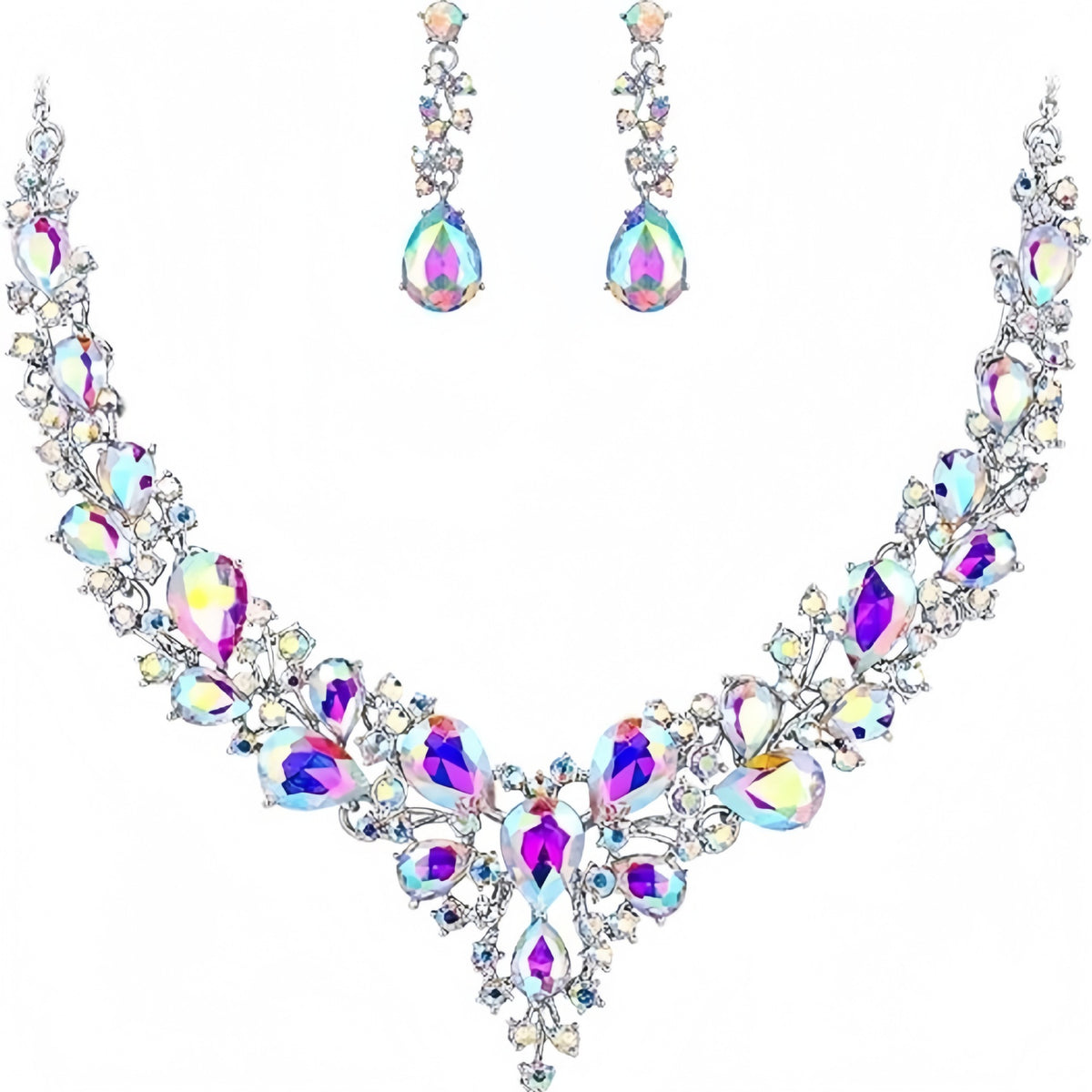Elegant Rhinestone Teardrop Necklace and Earrings