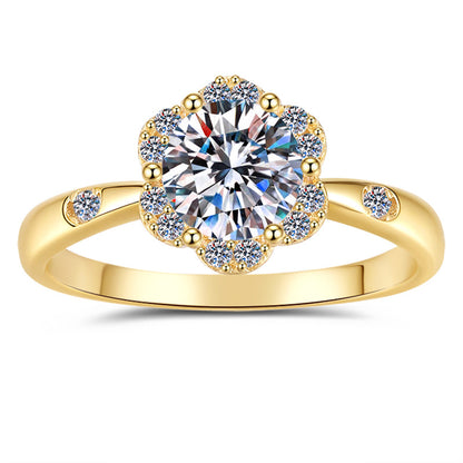 Ring met bloemenmotief en moissanite verguld met 18 karaats sterling zilver