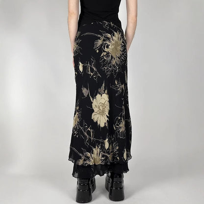 Retro Forest Floral Print Low Waist Slimming Skirt Spicy Girl Bodycon Versatile Slimming A-Line Long Skirt