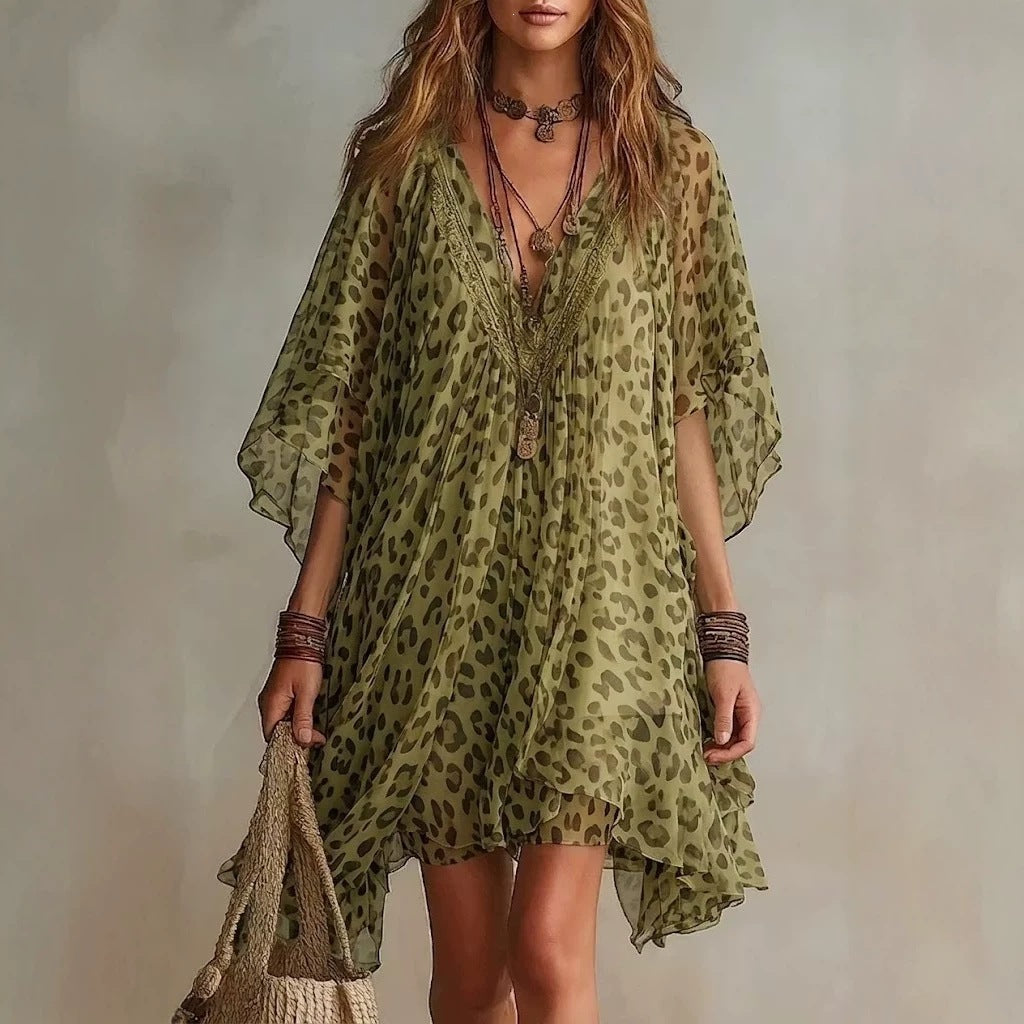Womens V-Neck Chiffon Dress