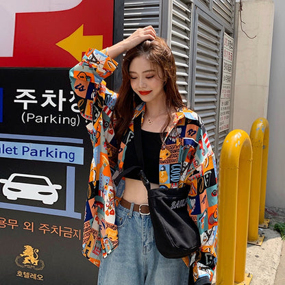 Flower shirt for women, retro Hong Kong style, new style for outerwear, plus size, fat mm, loose Korean version, versatile long