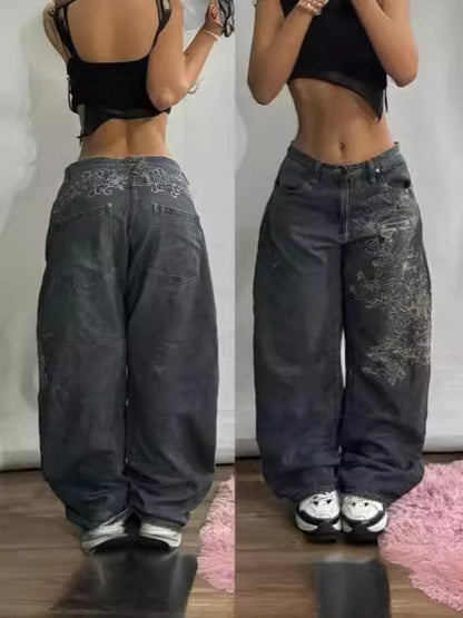 Embroidered High-Waisted Denim Jeans