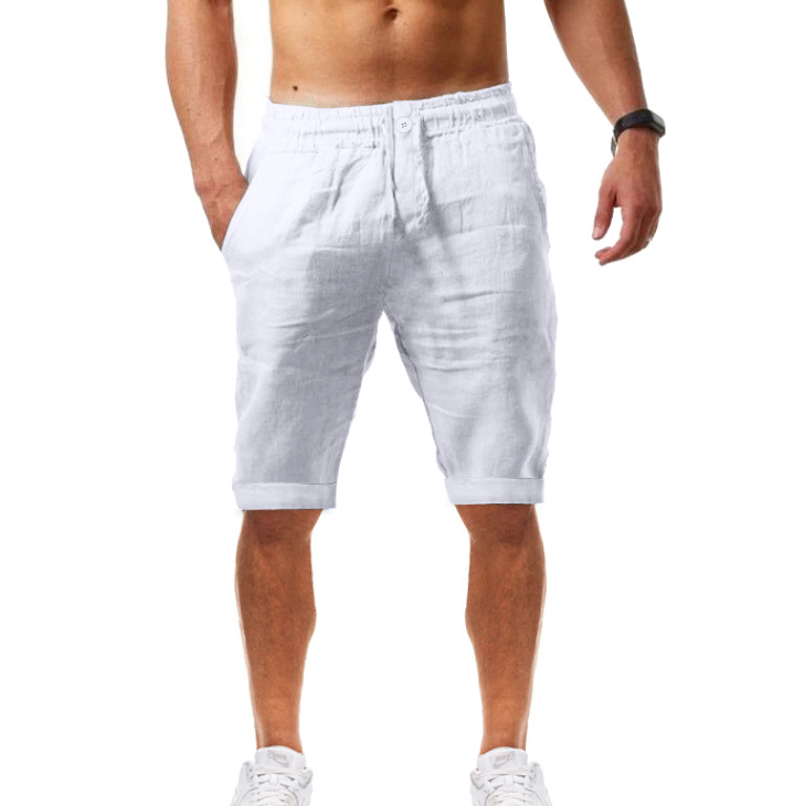 Summer new men's casual sports pants cotton and linen shorts solid color linen five-point pants