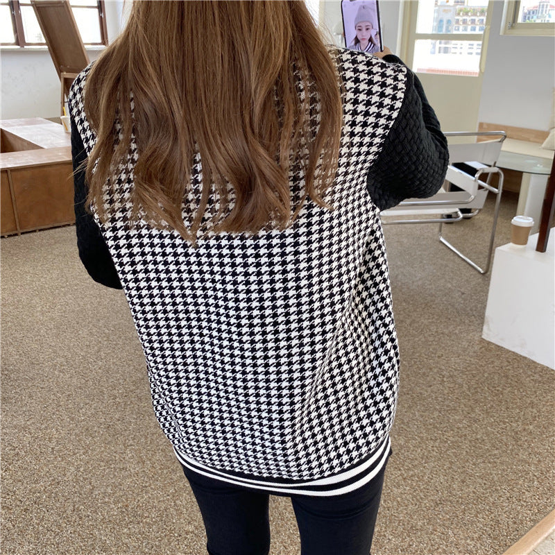 Gebreide geruiten dames vest