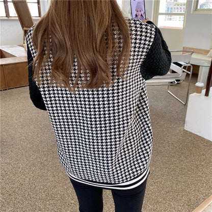 Gebreide geruiten dames vest