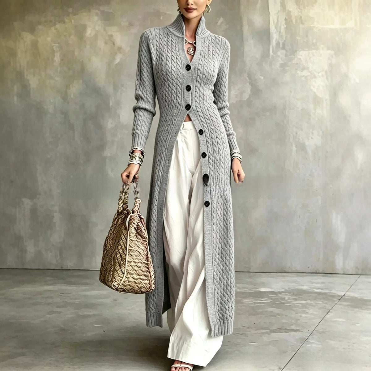 Women's Twist Pattern Stand Collar Long Sleeve Sweater