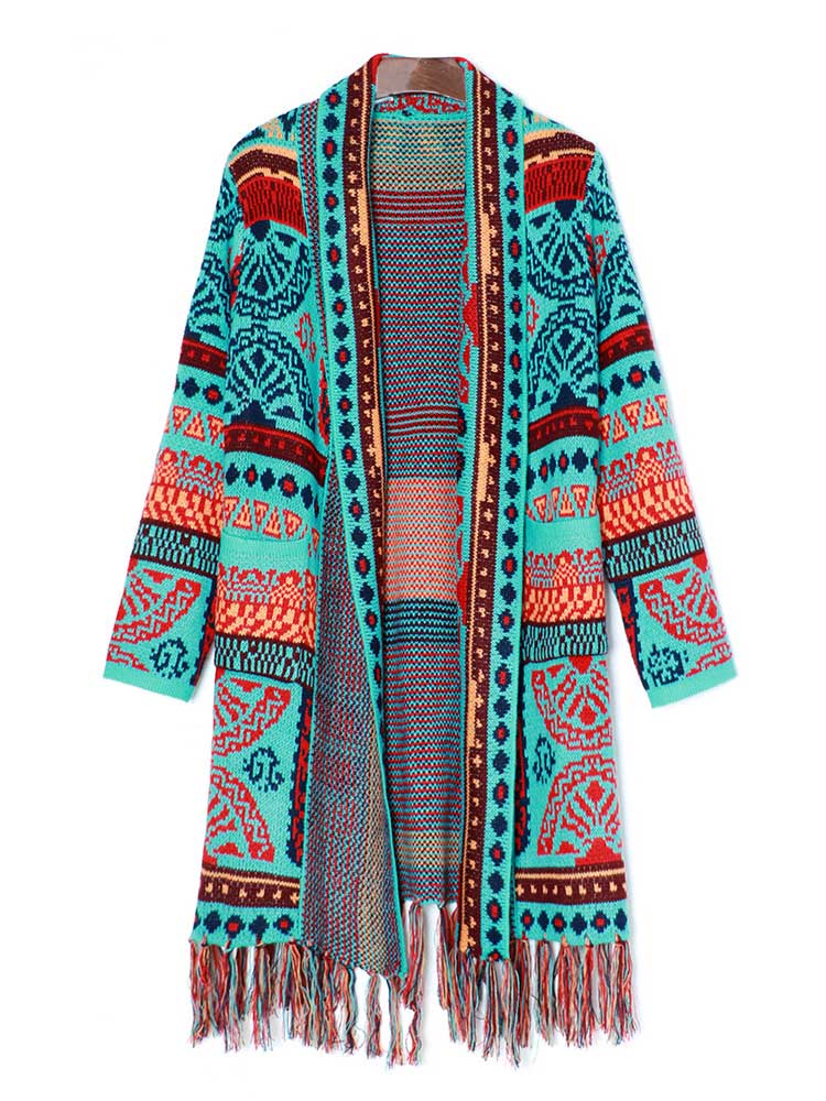 Gebreide bohemian lange cardigan met kwastjes voor dames
