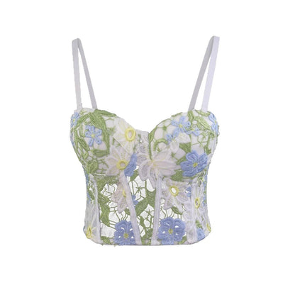 Women's Inner Wear Backless Bra Outerwear Water-Soluble Lace Embroidered Flower Boned Bustier