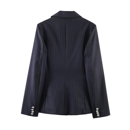 Casual notched lapel slim striped suit jacket