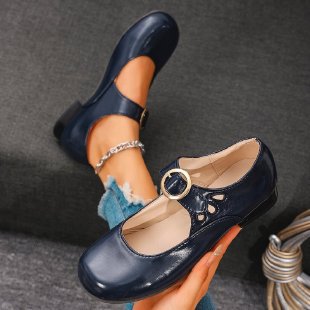 Retro round-toe leather low-heeled soft-soled Mary Jane shoes
