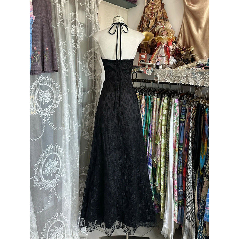 Elegant Black Halter Neck Long Dress