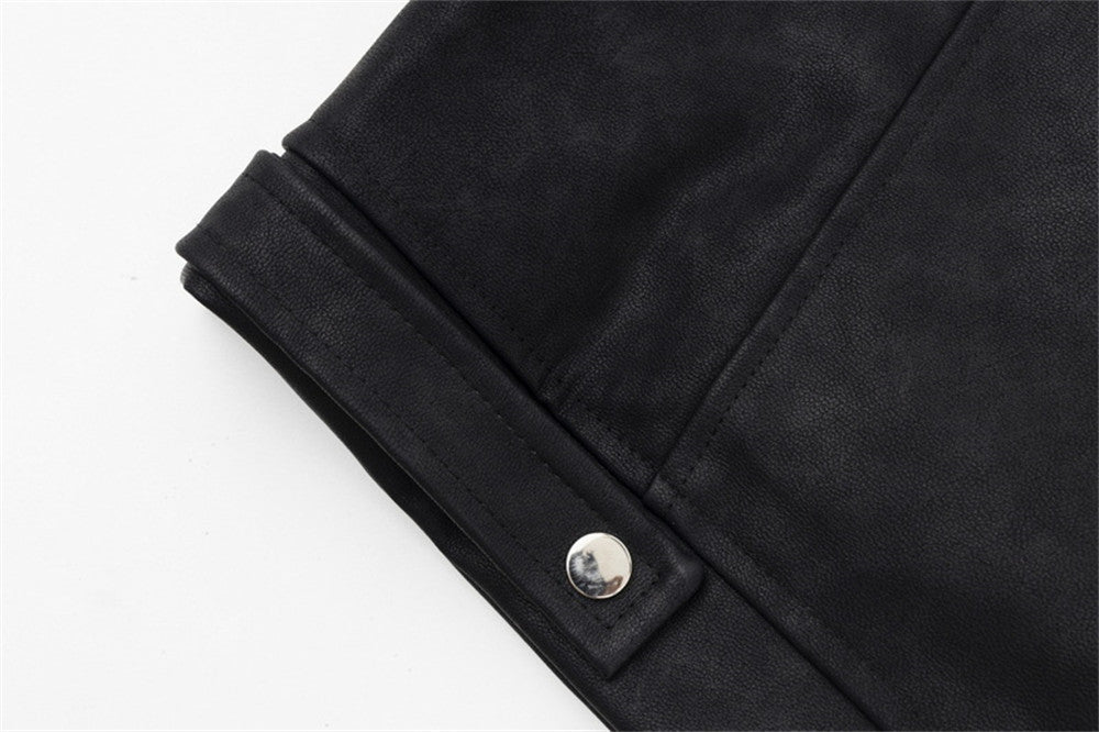 Losse Amerikaanse street winddichte Unisex PU-leren jas met rits/sterren versieringen