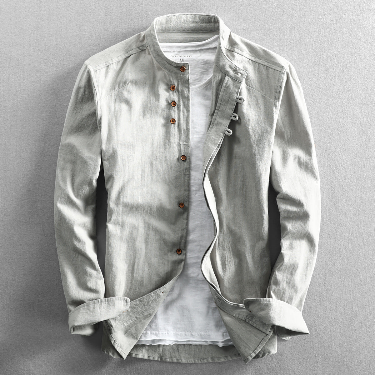 Men's Linen Cotton Stand Collar Casual Shirt